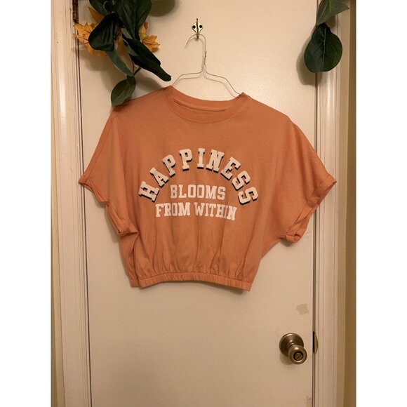 Cropped Top ~ Oversized~Women~Tee Shirt~Peach Size M - Picture 1 of 11
